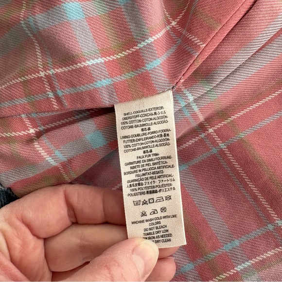 Free People Flannel Lined Sherpa Distressed Denim Trucker Jacket - Picture 9 of 9